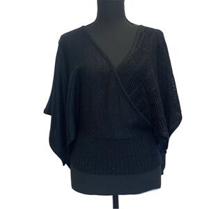 Urban behavior black glitter wide sleeve wrap front sweater Sz L